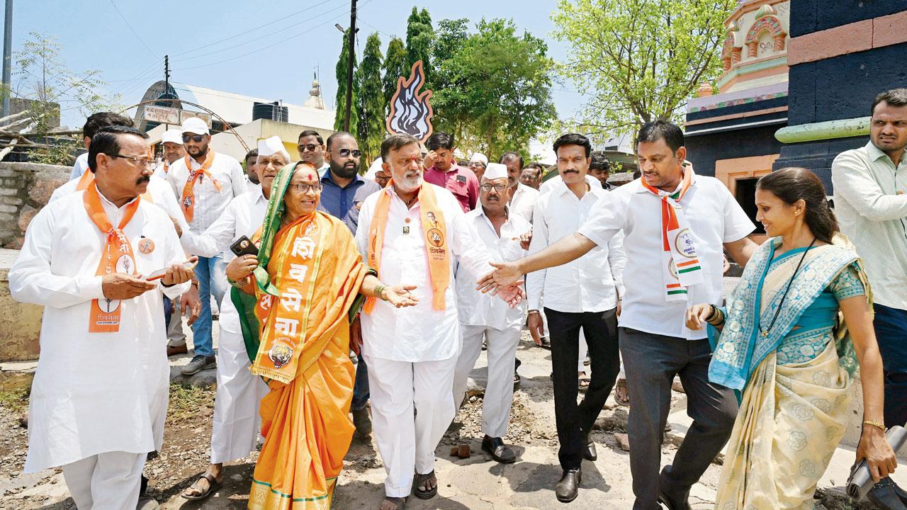 Rajabhau Waje campaigning in Odha village. Pic/Ashish Raje