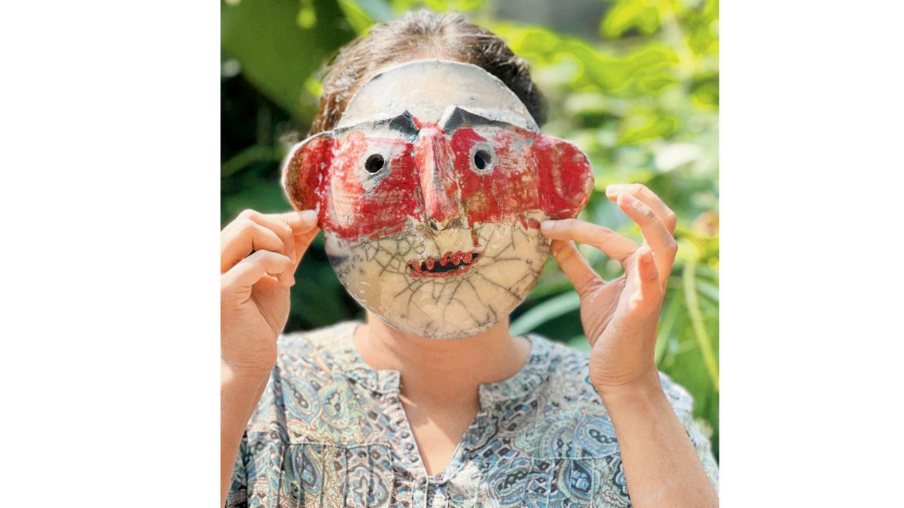 A traditional Japanese mask created using the Raku techniques