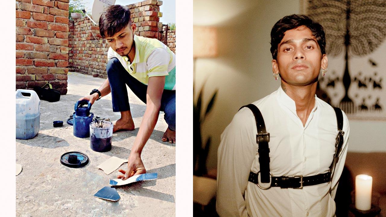 Artisan Vivek Sonkaria usually does the colour work and finishing of the leather pieces at the unit in Udaypuria; (right) Designer Randhir Pratap Singh plans to open a flagship store in Goa. Pic/Gourab Ganguli