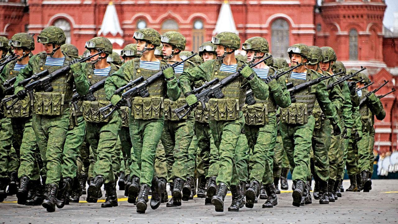 Russian servicemen march in the Victory Day military parade in Moscow, on Thursday. Pic/AFP