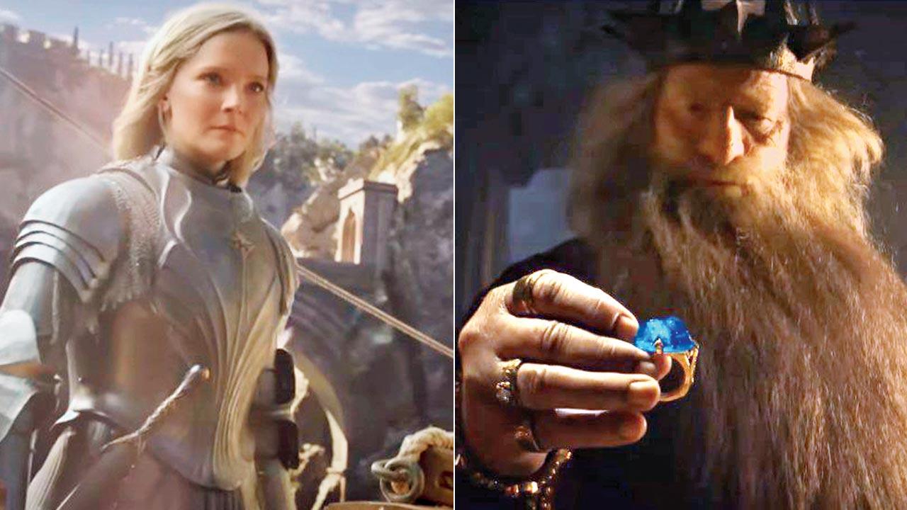 Galadriel; (right) a moment from the trailer