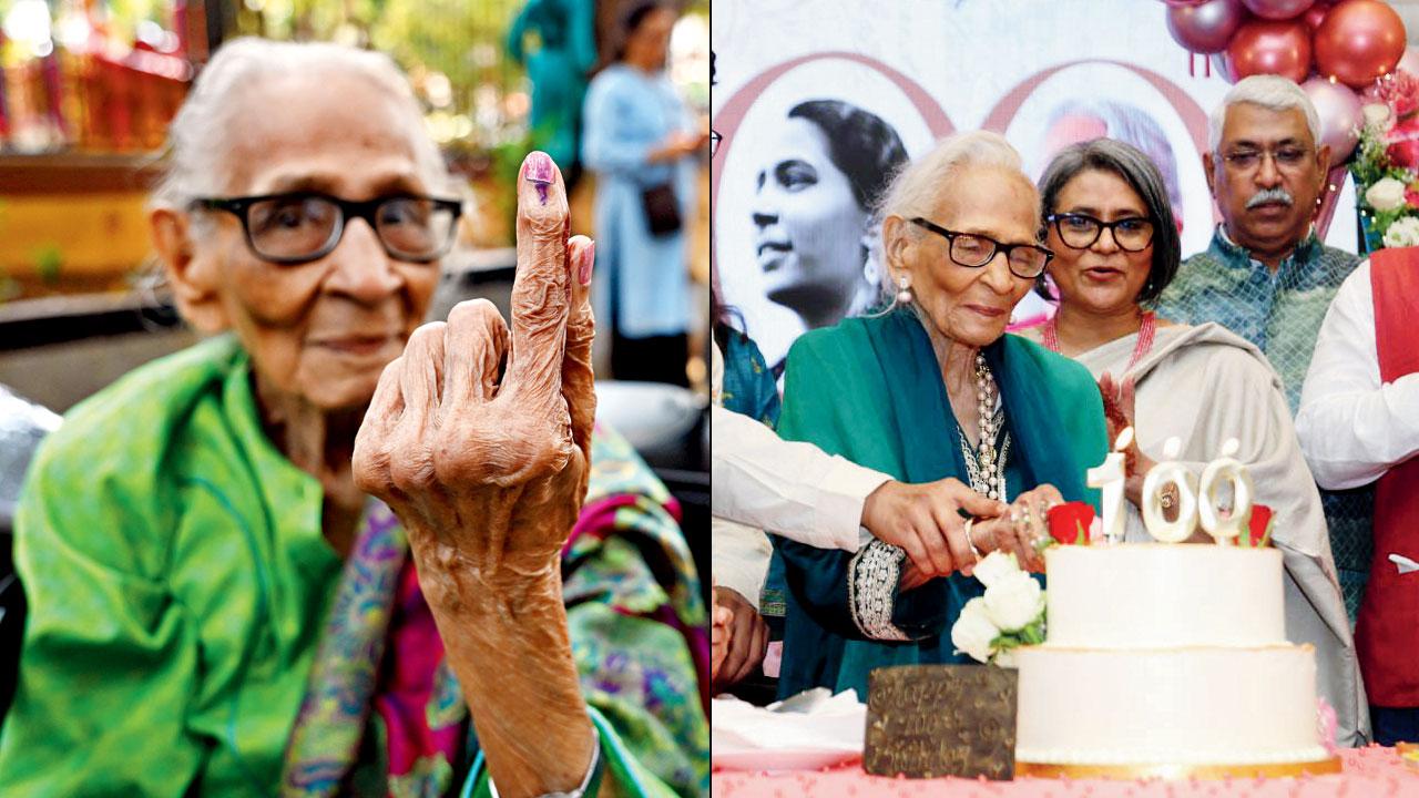 Sheila Gomes casts her vote; (right) celebrates her birthday. PIC/KIRTI SURVE PARADE