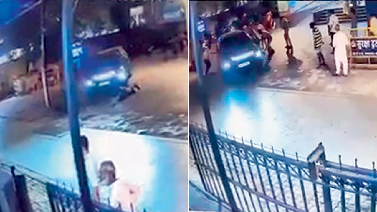 CCTV footage shows Dr Dere’s car run over Zubaida Shaikh, and (right) people attempting to help her