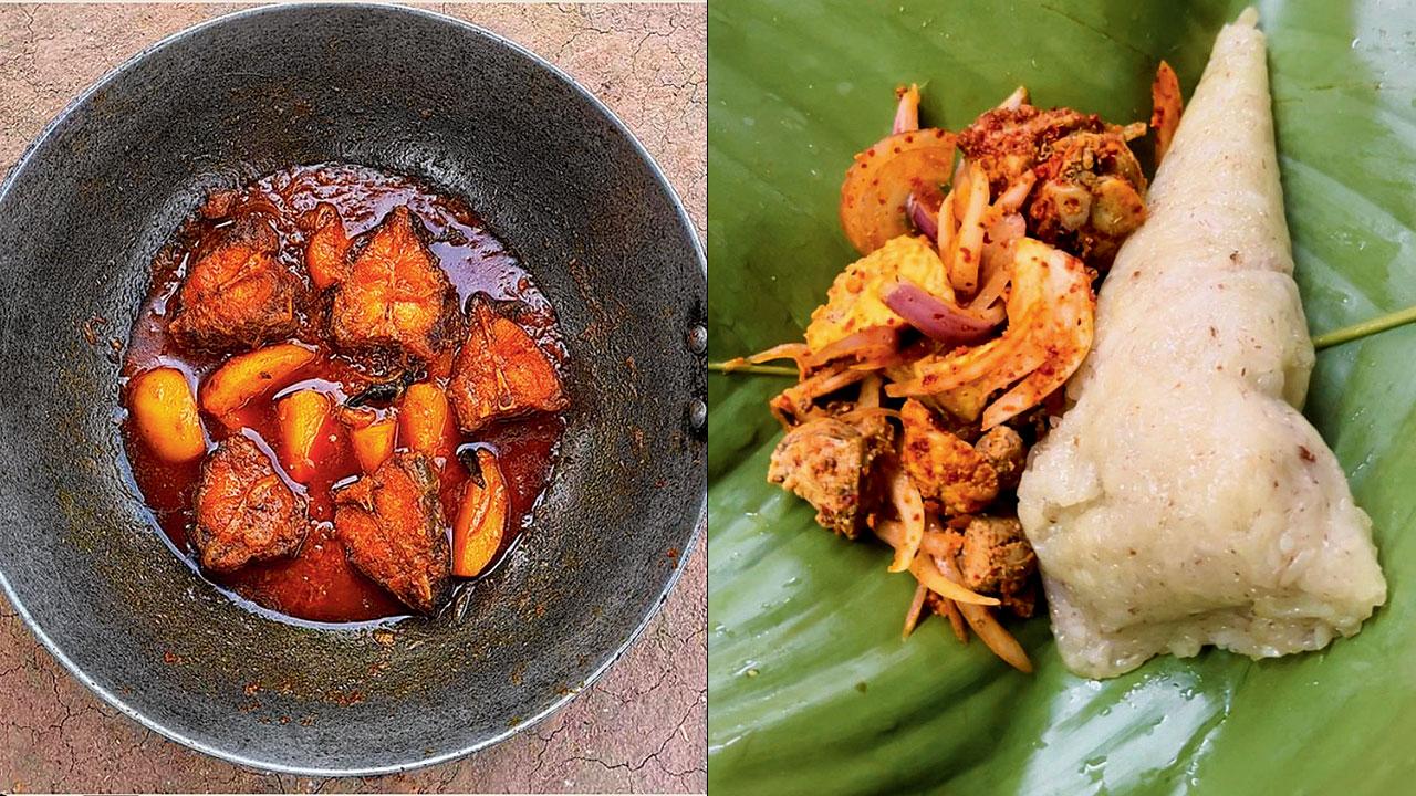 Spicy fish curry and Angui and Bharta