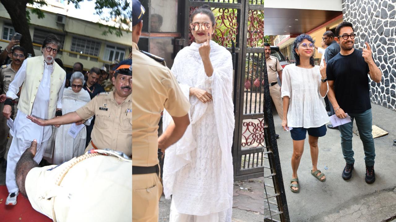 Jaya Bachchan, Rekha, Amitabh Bachchan, Aamir Khan and Kiran Rao. Pic/Yogen Shah