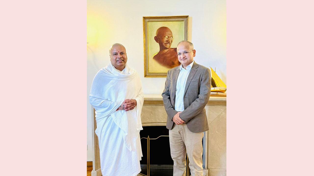 Swami Ram Govind Das Meets Indian Ambassador Rupendra Tandon at Indian Embassy in Athens, Greece
