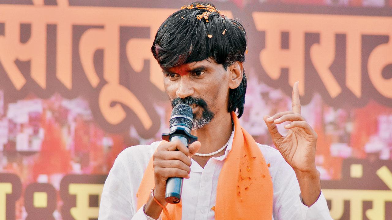 Maratha reservation activist Manoj Jarange Patil addresses a gathering 