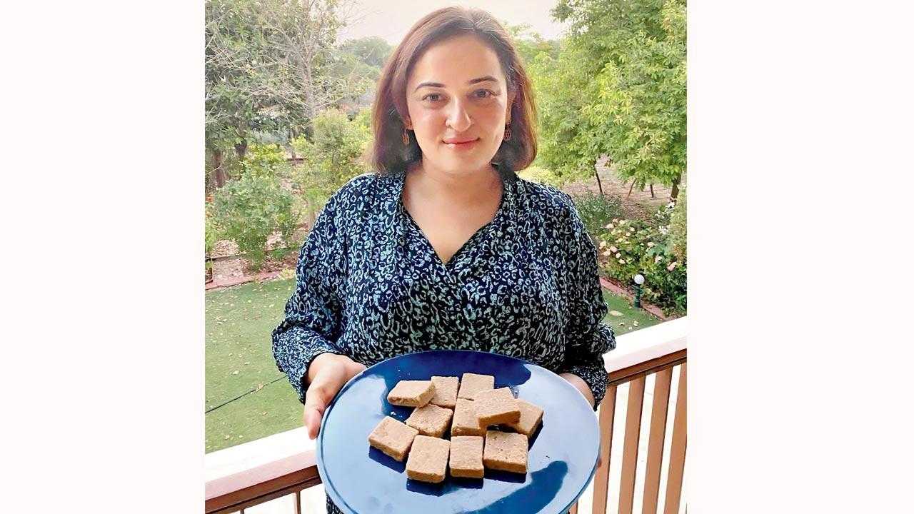 Aditi Handa with homemade Gujarati sweet, sukhdi 