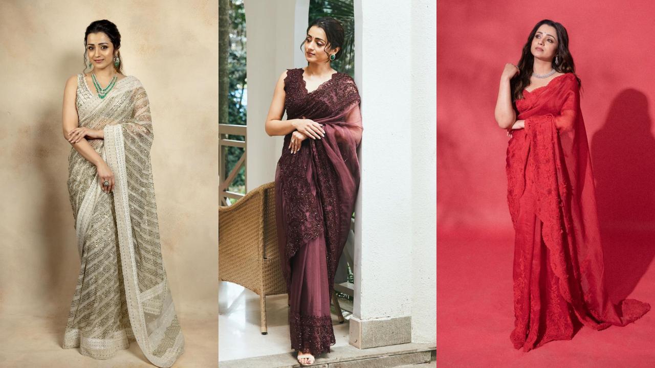 From royal red to pretty purple, Trisha Krishnan's stunning saree collection