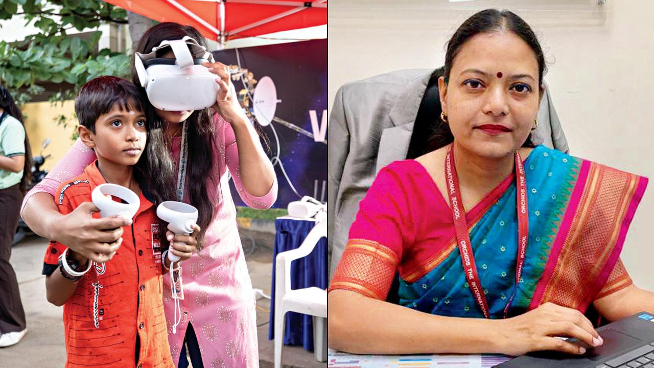 Children try the VR equipment at an earlier edition of the fair