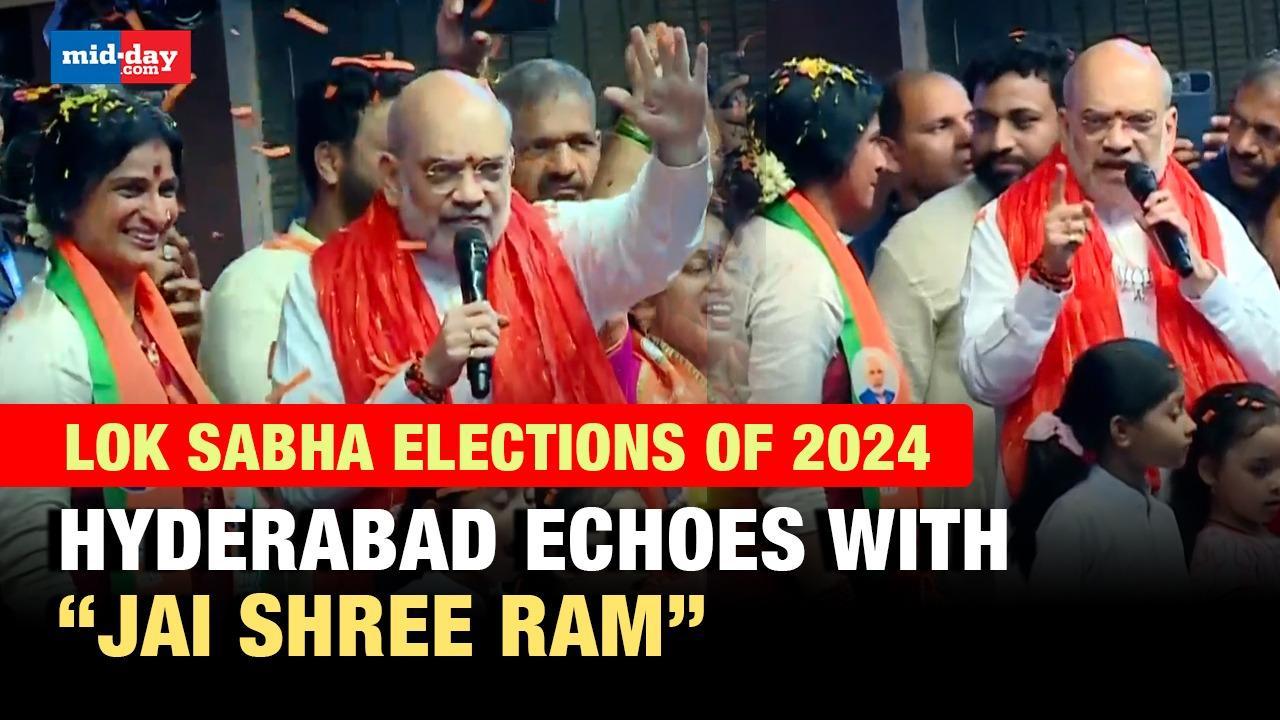 Amit Shah leads a packed roadshow in Hyderabad to support Madhavi Latha