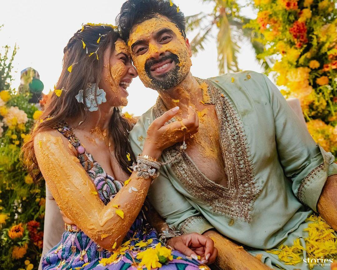 Rakul shared some lovely pictures from their lively Haldi ceremony, which took place in Goa