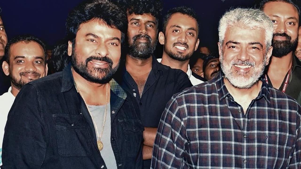 Ajith Kumar surprises Chiranjeevi by visiting him on the sets of 'Vishwambhara'