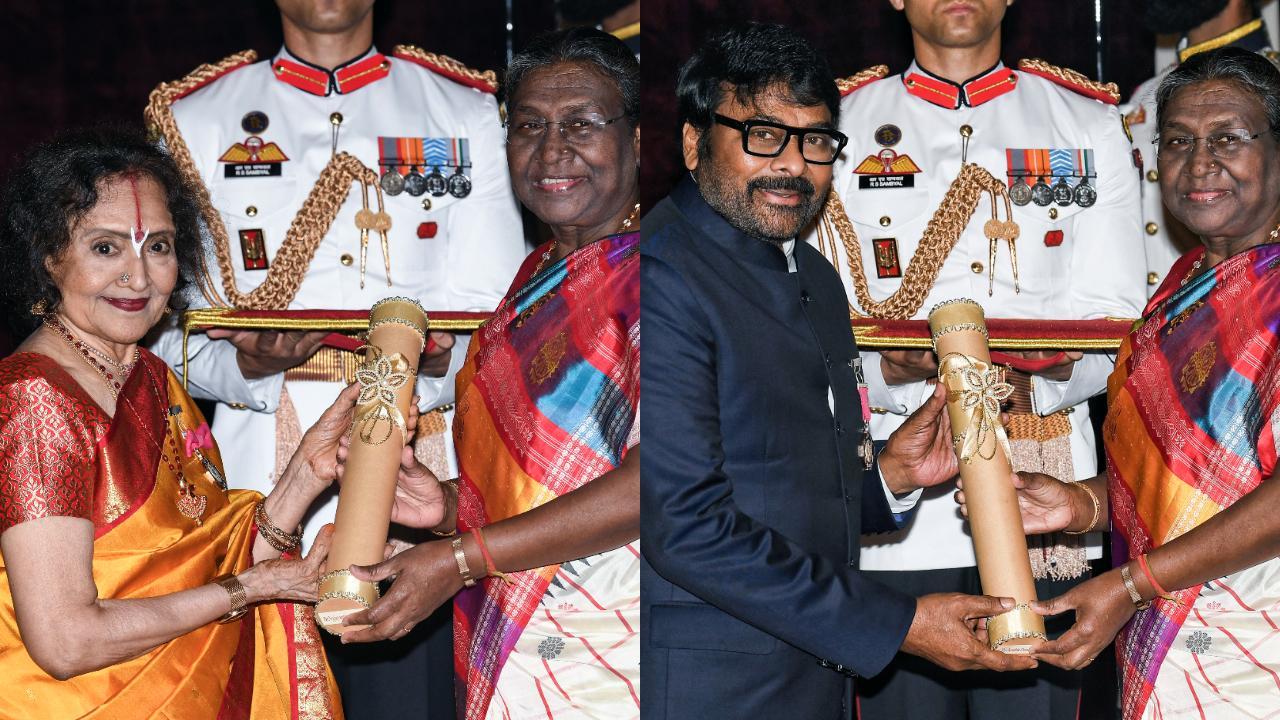 Veteran actors Vyjayanthimala, Chiranjeevi honoured with Padma Vibhushan - watch video