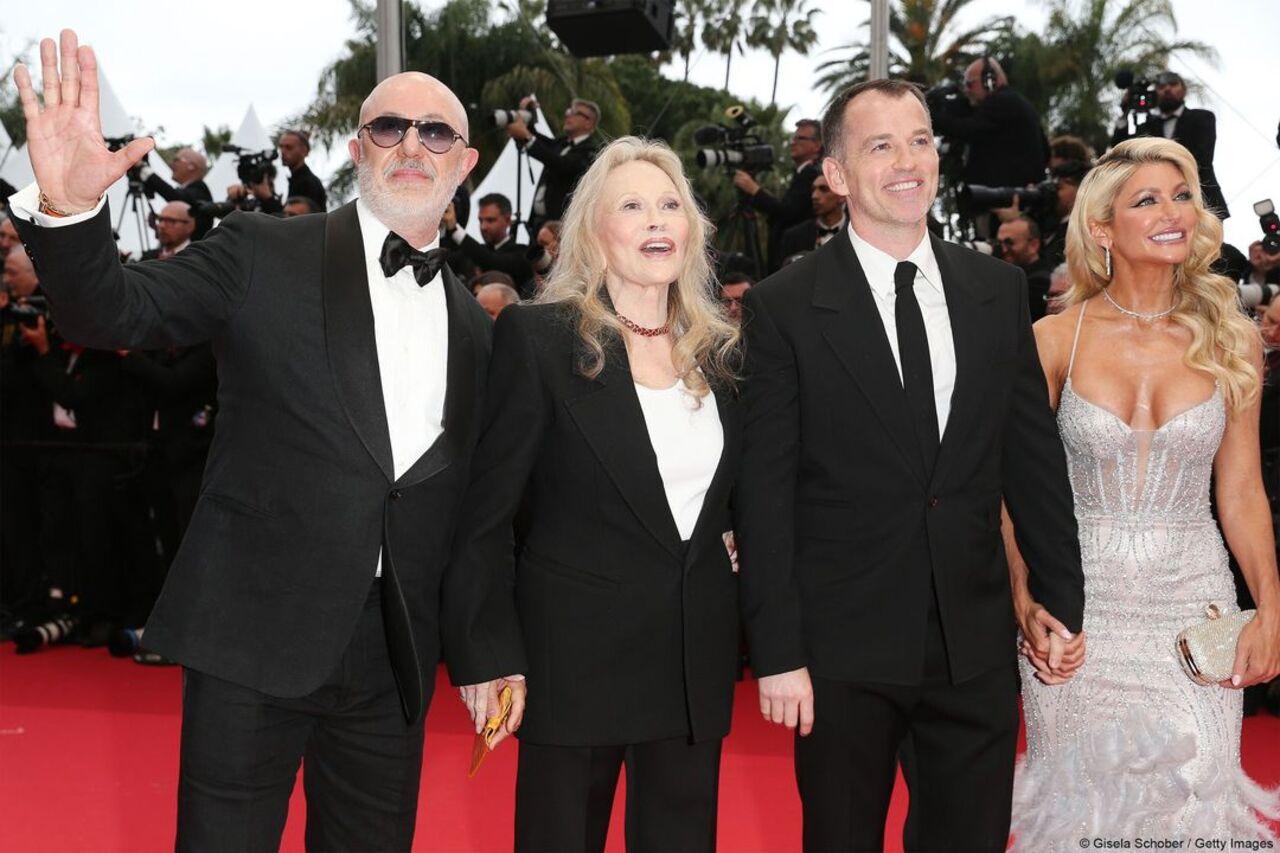French director Laurent Bouzereau, US actress Faye Dunaway, US actor Liam Dunaway O'Neill, US influencer McKinzie Roth arrive for the screening of the film 'Furiosa: A Mad Max Saga'