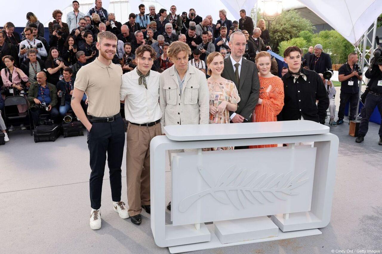 Icelandic actor Baldur Einarsson, Icelandic actor Agust Wigum, Icelandic actor Mikael Emil Kaaber, Icelandic actress Elin Hall, Icelandic director Runar Runarsson, Icelandic actress Katla Njalsdottir and Icelandic actor Gunnar Hrafn Kristjansdottir pose during a photocall for the film 'Ljosbrot'