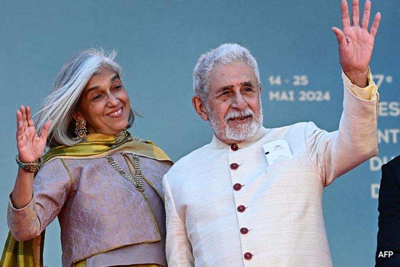 For the screening, Naseeruddin Shah wore a bandhgala while style queen Ratna set an example on the red carpet. As per reports, she upcycled a lime green saree she’d worn multiple times and paired it with a lavender blouse and jacket