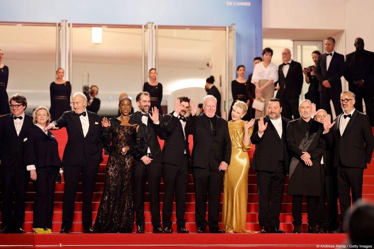 British actress Nikki Amuka-Bird, Canadian director Galen Johnson, Canadian director Evan Johnson, Canadian director Guy Maddin, Australian actress Cate Blanchett, French actor Denis Menochet, Canadian actor Roy Dupuis and Italian actor Rolando Ravello arrive for the screening of the film 'Rumours'