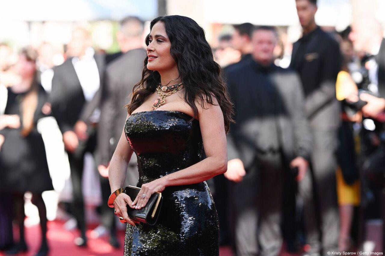 US-Mexican actress Salma Hayek Pinault arrives for the screening of the film 'Emilia Perez'