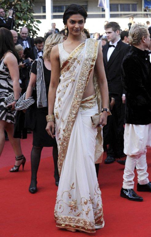 Deepika Padukone wore an elegant saree creation by Rohit Bal at the Cannes Film Festival in 2010.