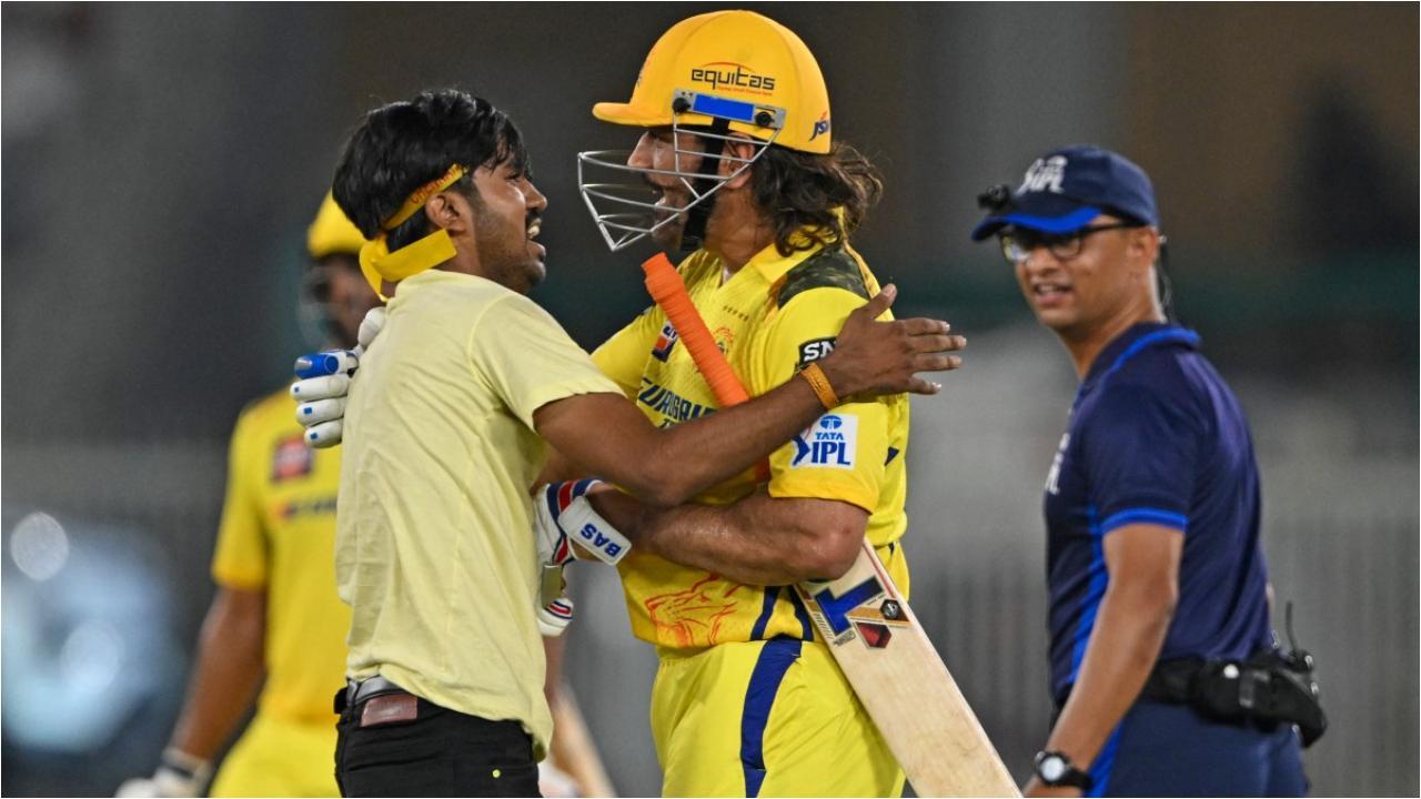 IPL 2024: Man enters ground to meet MS Dhoni during IPL match at Motera, arrested; Watch