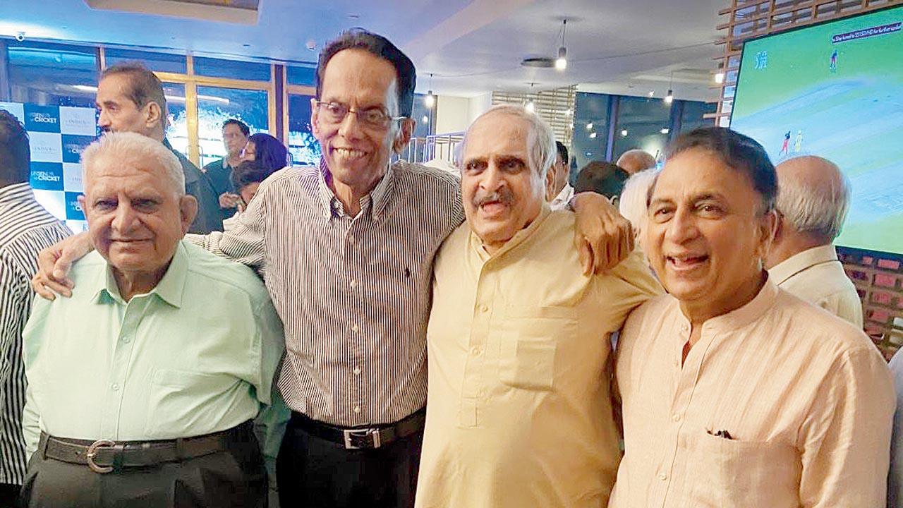 Sunil Gavaskar with his St Xavier’s school teammates — fast bowler Ashok Kochar (extreme left), all-rounder Milind Rege and captain Ehsan Abbas Hakim