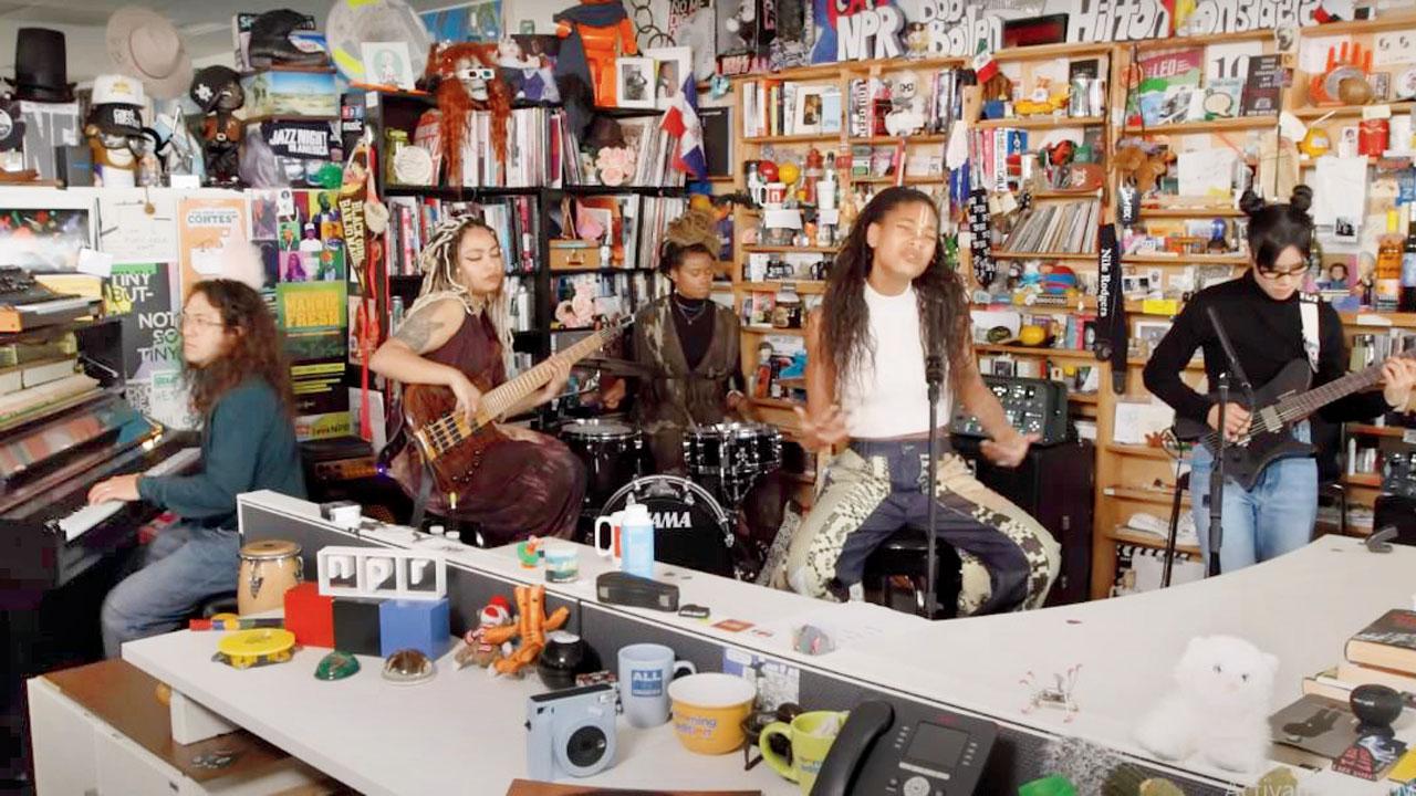 Mohini Dey (left) performs with Willow Smith (right) on the Tiny Desk  concert. Pic Courtesy/YouTube