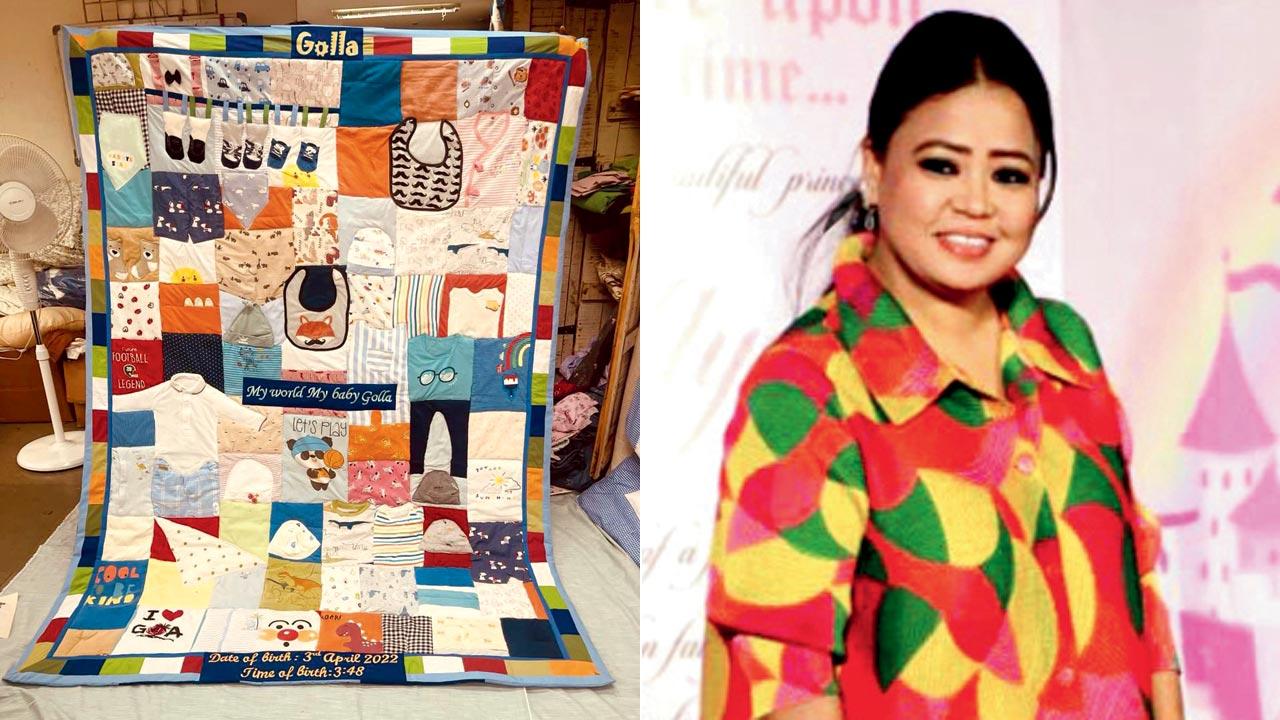A section of the memory quilt; (right) Bharti Singh. Pic Courtesy/wikimedia.com