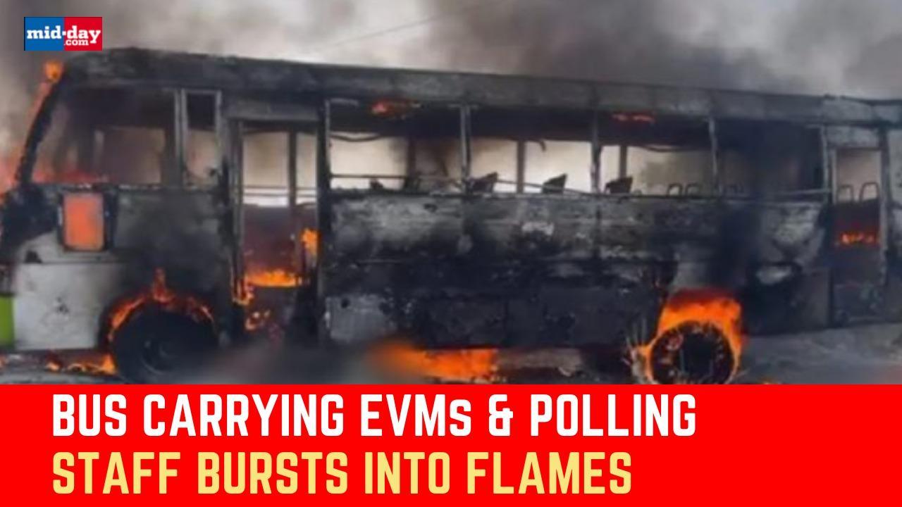 MP Bus Accident: Bus Carrying EVMs & Polling Personnel Catches Fire