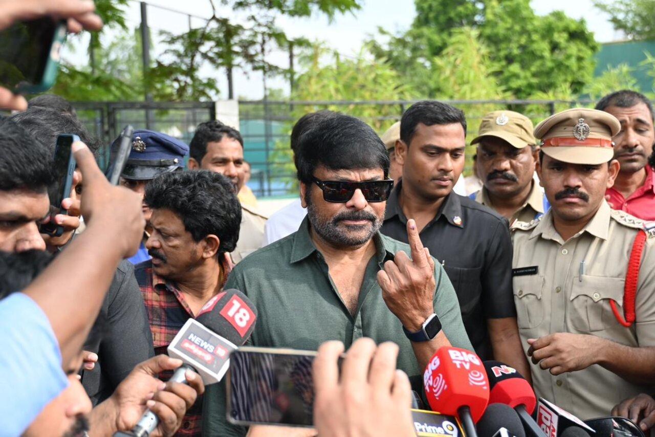 Superstar Chiranjeevi arrived with his wife Surekha to make his vote. He has been a vocal supporter of his brother Pawan Kalyan this election season
