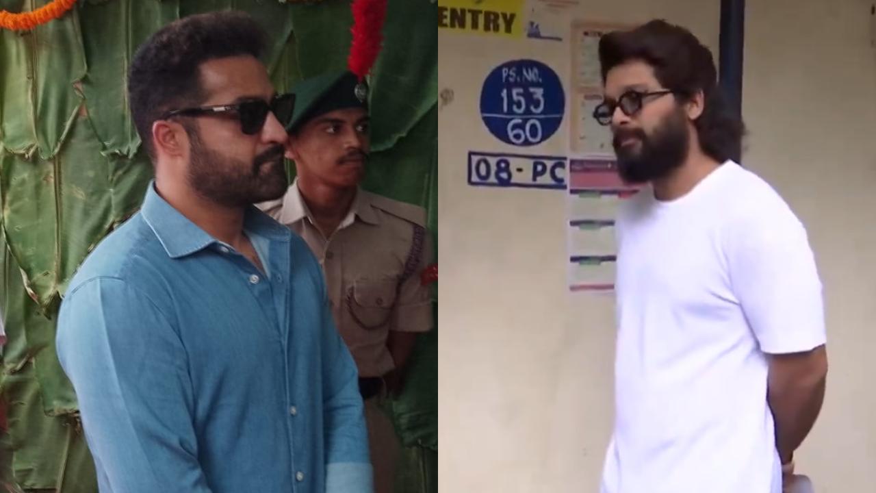 Jr NTR and Allu Arjun were among the first to arrive to cast their votes. They were seen standing in queue with other citizens at the Jubilee Hills polling station