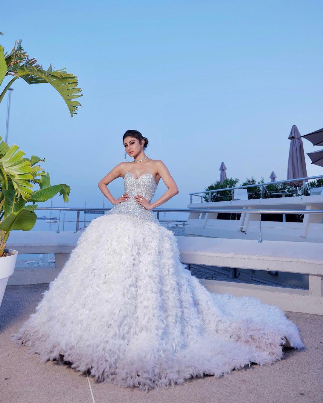 Mouni Roy looked stunning in a luxurious ball gown by Atelier Zuhra, exuding an ultra glamorous aura.
