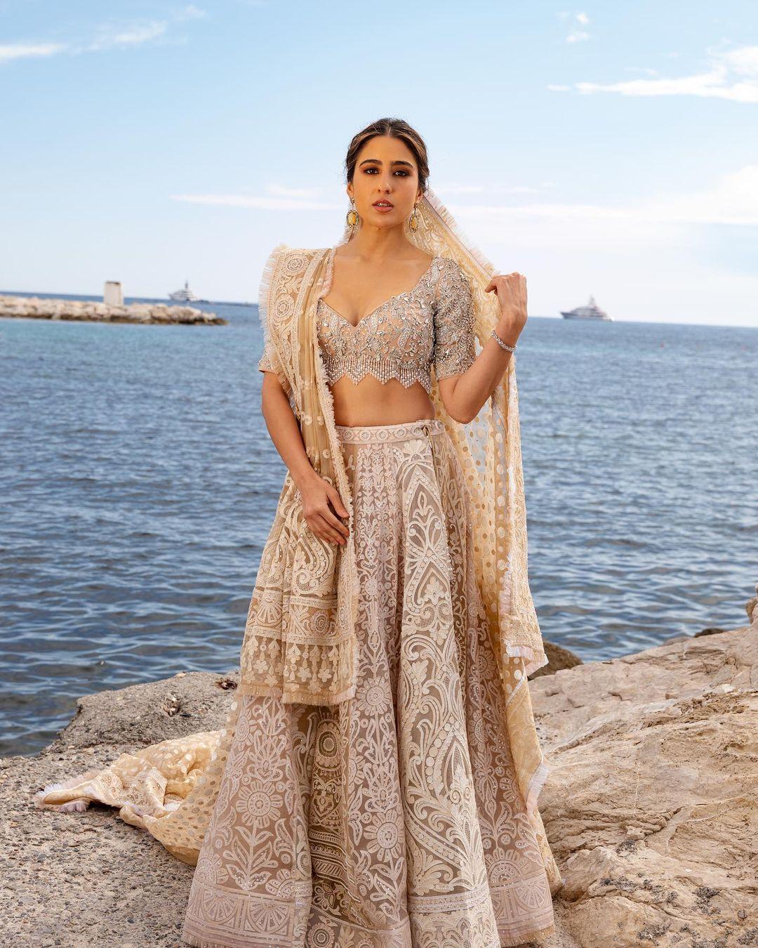 Sara Ali Khan decided to showcase the rich heritage of her homeland aka India by wearing a stunning lehenga designed by Abu Jani and Sandeep Khosla.