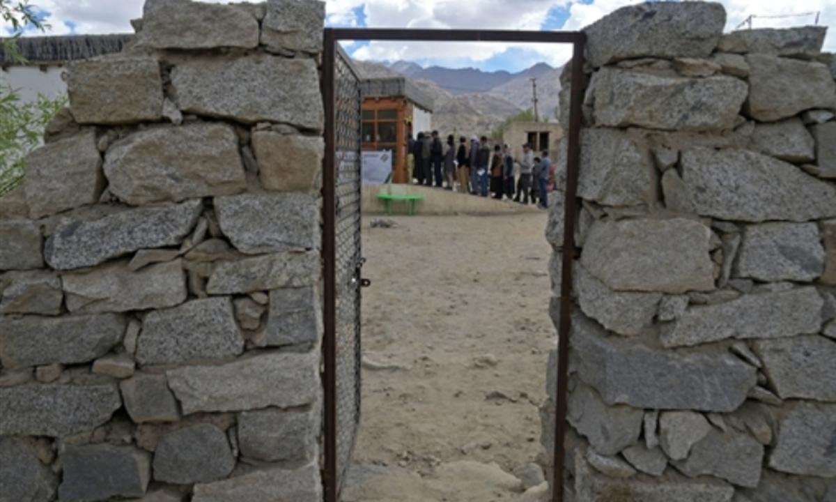 Voting booth in Thiksey, Leh. Two Union Territories- Ladakh and Jammu and Kashmir- go to the ballot in the India General Elections 2024.