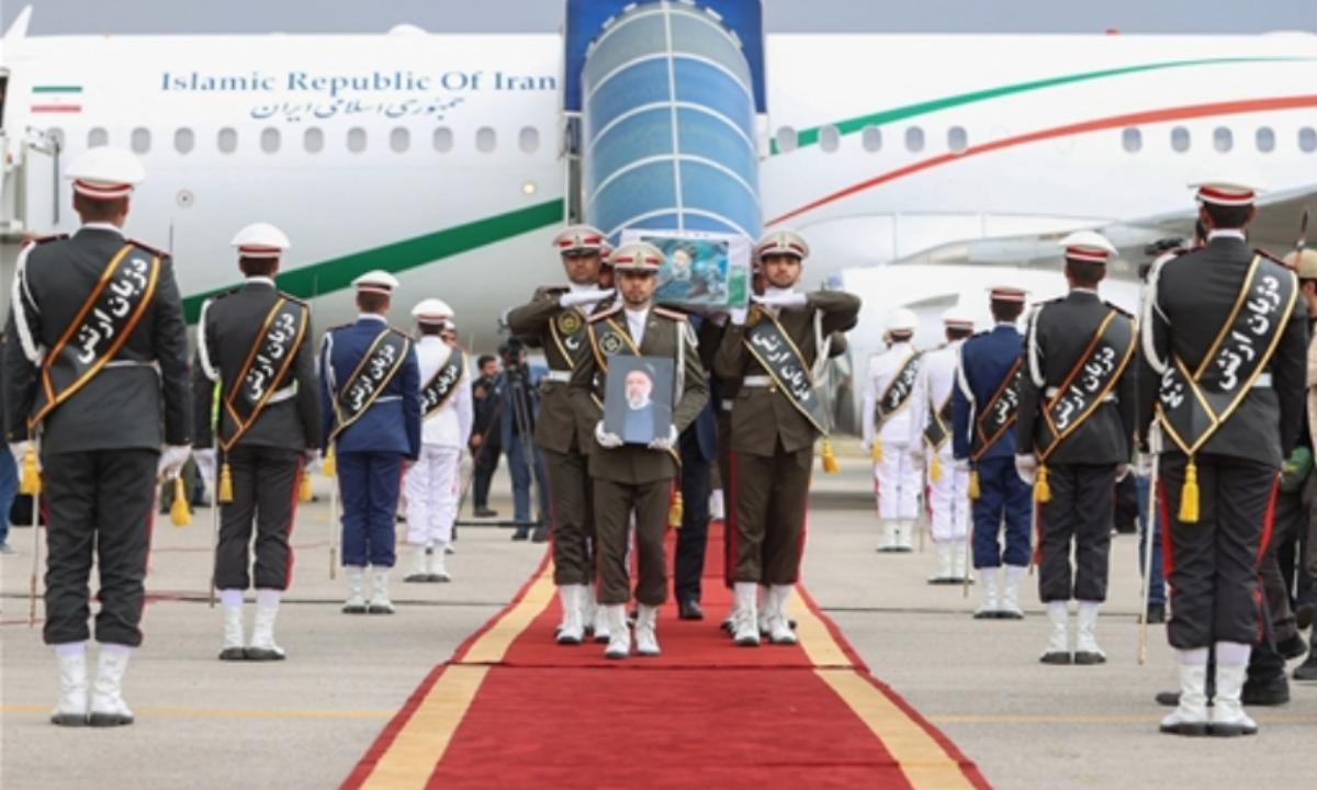 Iran's supreme leader Ayatollah Ali Khamenei oversaw the funeral on Wednesday for the country's late president, foreign minister and others killed in a helicopter crash. The crash occurred a day prior near the village of Uzi, Varzaqan County, in the province of East Azerbaijan.