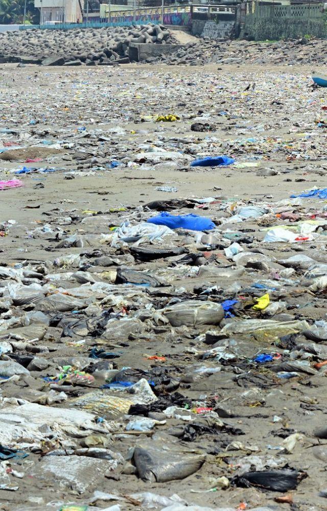 The accumulation of garbage, including plastic waste, food wrappers, and other non-biodegradable items was strewn across the beach.