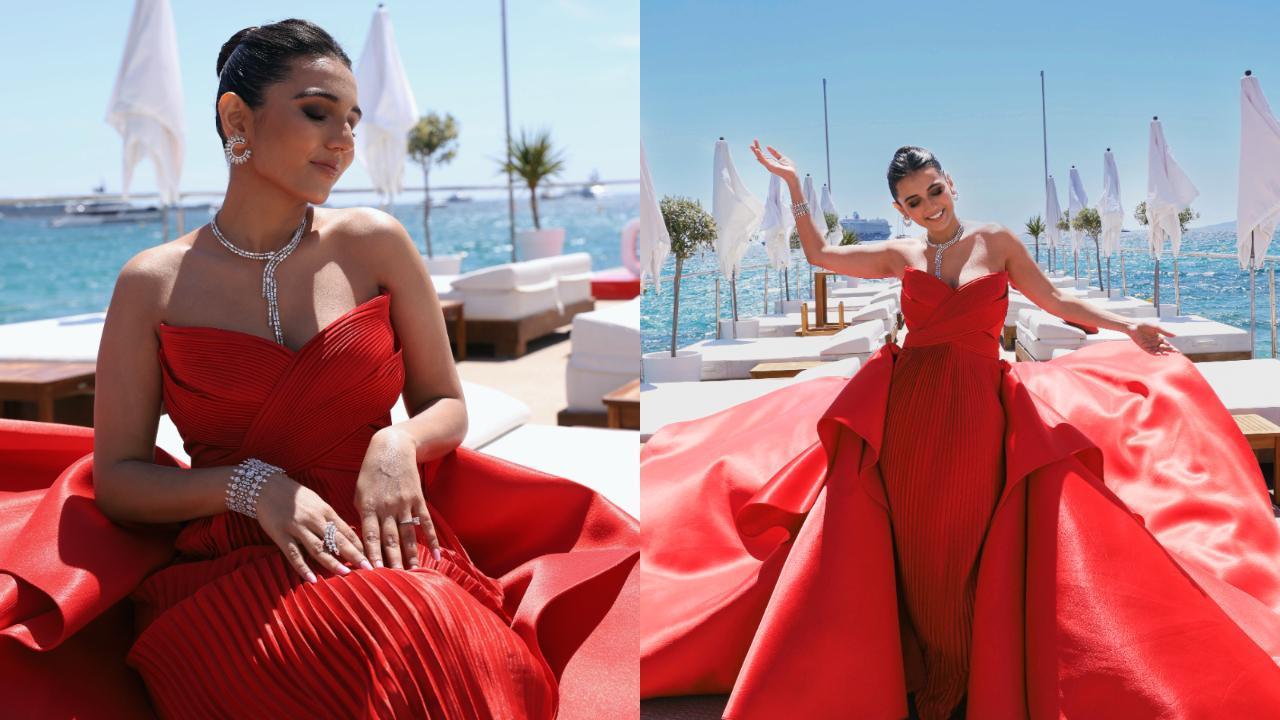 Cannes 2024: Masoom Minawala walks the red carpet in a custom scarlet gown