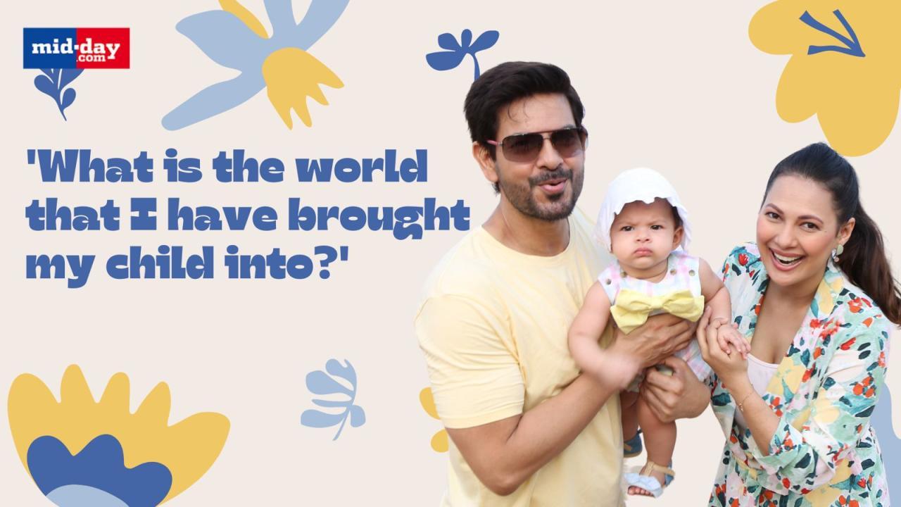 Rochelle Rao, Keith Sequeira with baby Josephine for beach cleanup at Juhu