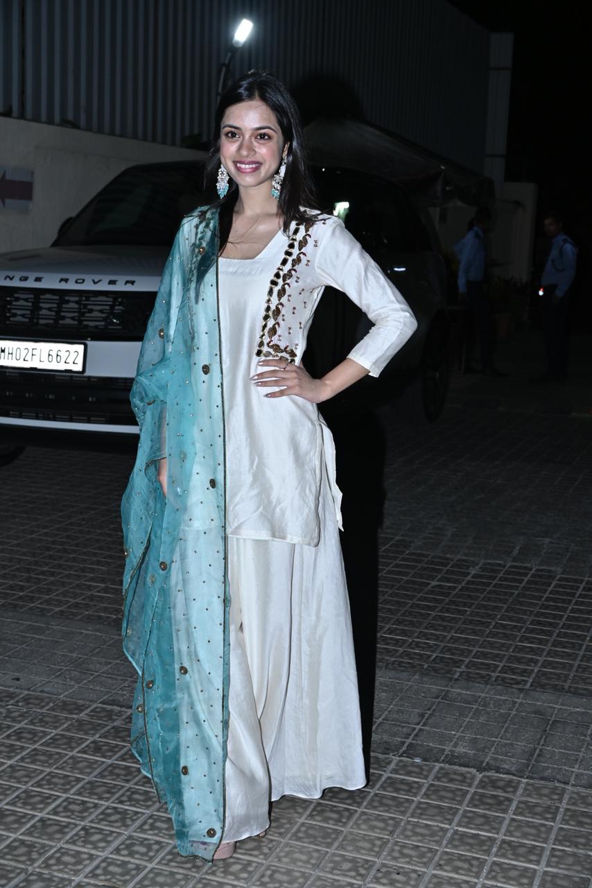 Nitanshi Goel opted for ethnic wear as she went for the screening of Mr. & Mrs. Mahi