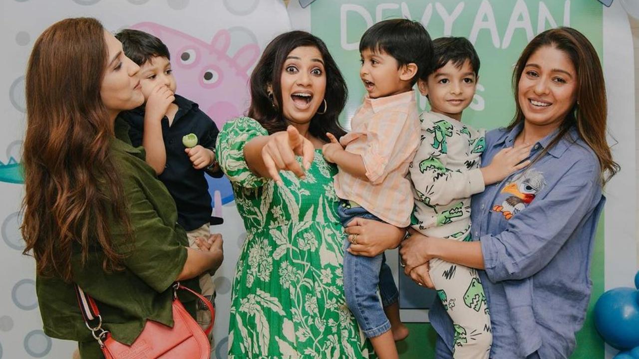 Picture perfect! Singers Shreya Ghoshal, Sunidhi Chauhan, and Neeti Mohan strike a pose with their sons