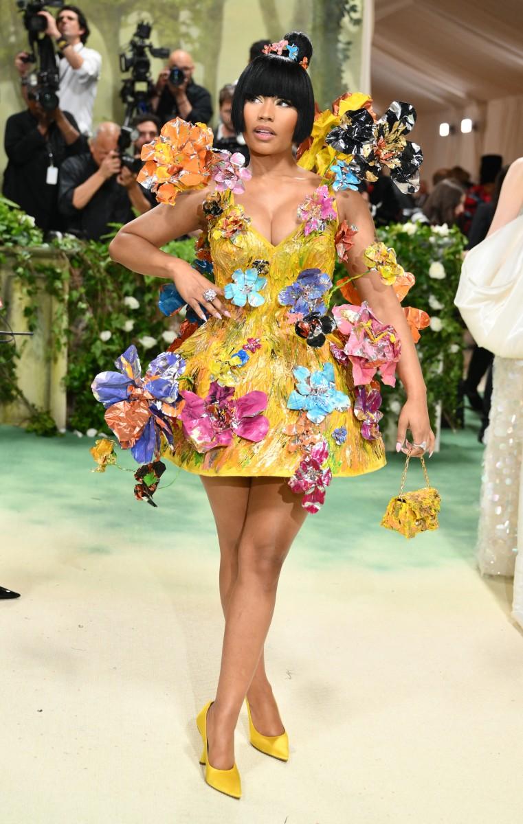 Nicki Minaj wowed on the 2024 Met Gala red carpet in a 3D floral minidress paired with a bob hairstyle.