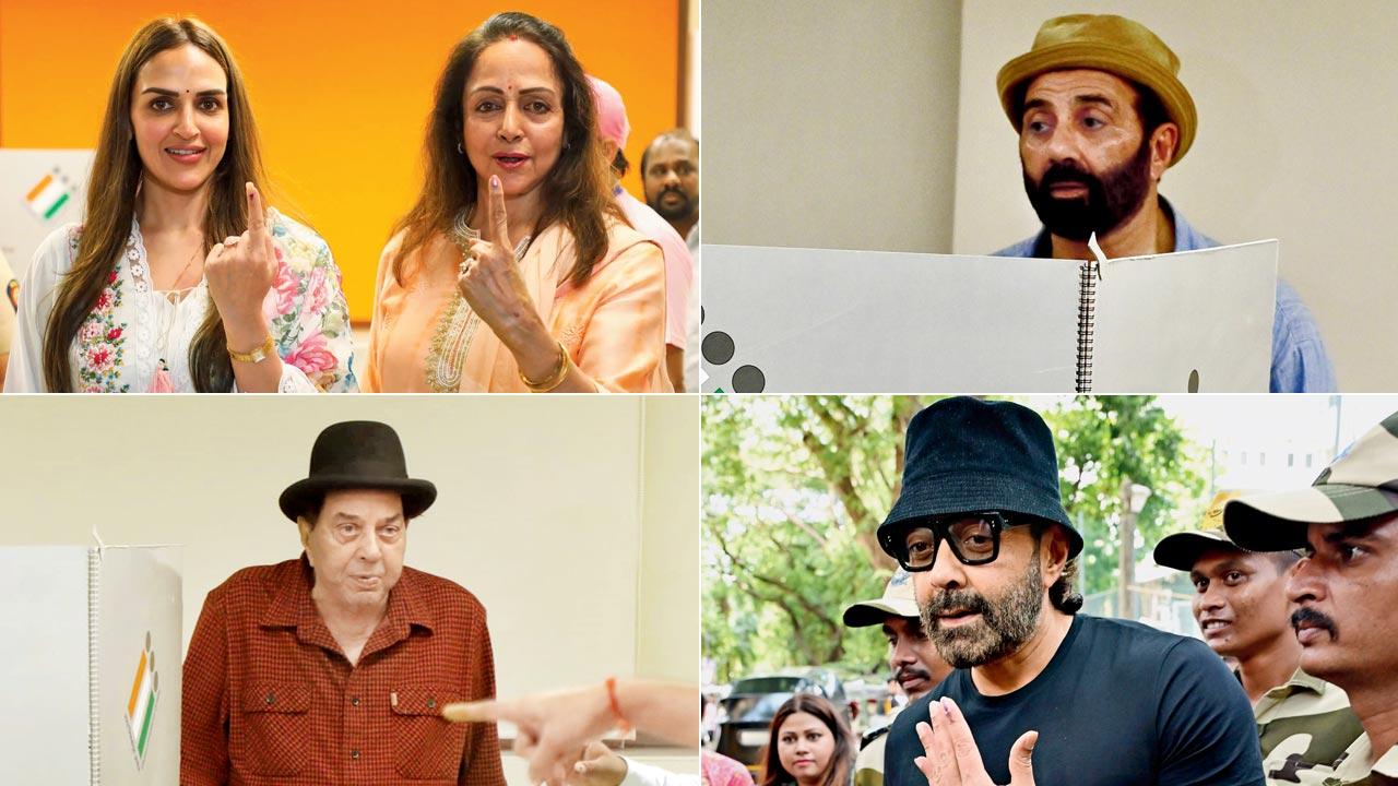Esha Deol with  mom Hema Malini; Sunny Deol; Dharmendra; Bobby Deol