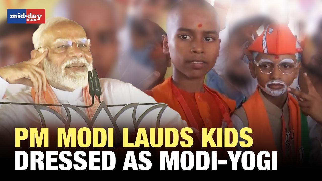 2 Kids Dressed As PM Modi & CM Yogi Enchants PM Modi At Jaunpur Rally