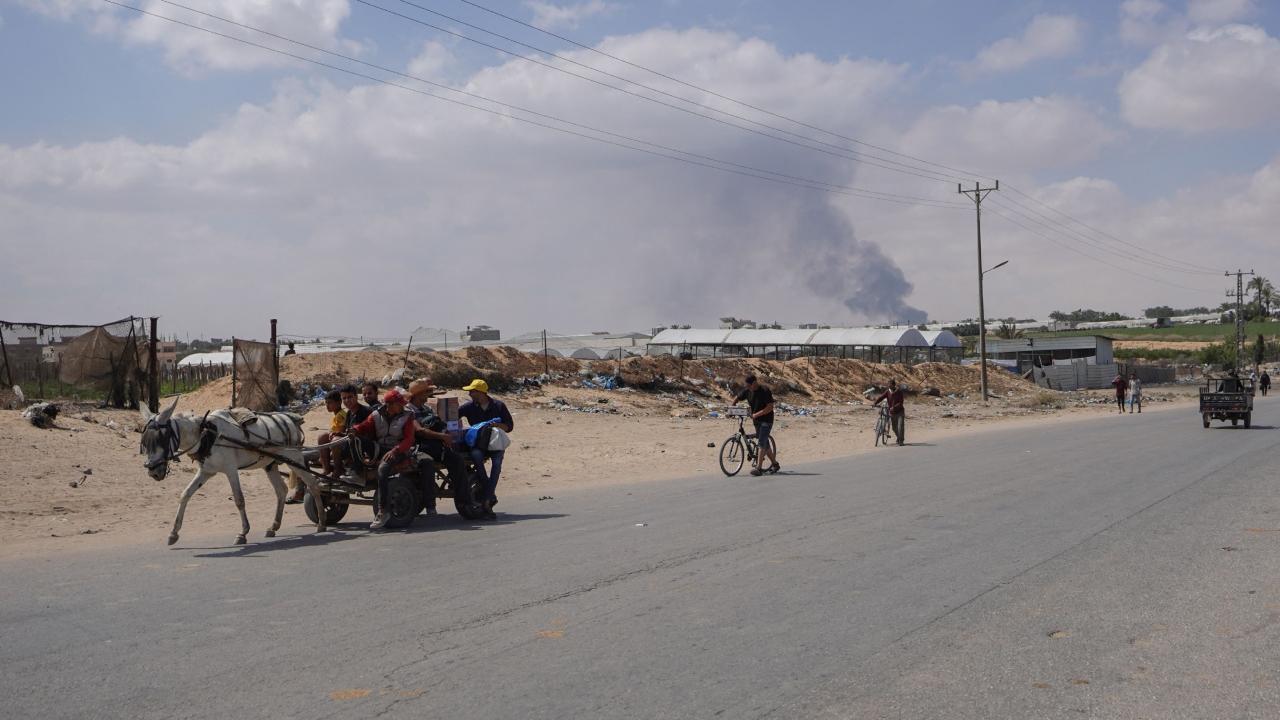 It followed Sunday night's Israeli airstrikes that triggered a fire engulfing tents in a camp for displaced Palestinians west of Rafah, killing 45 people and injured over 100 others