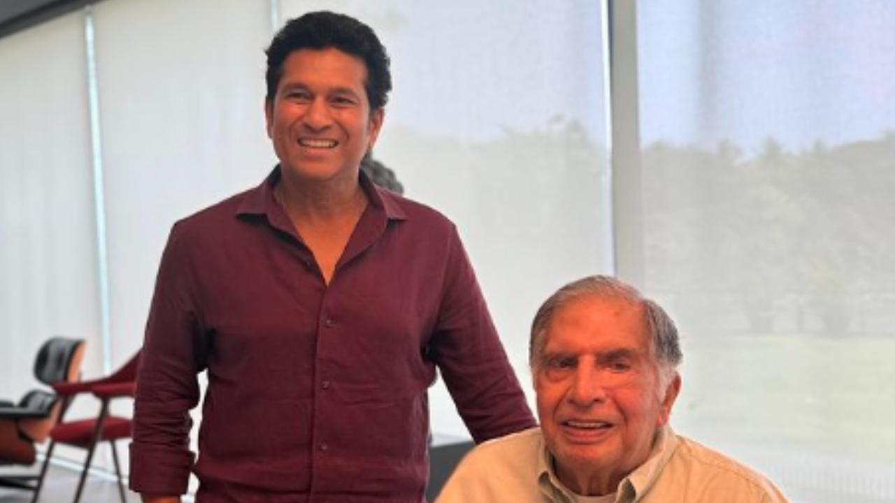 India's batting great Sachin Tendulkar meets Ratan Tata