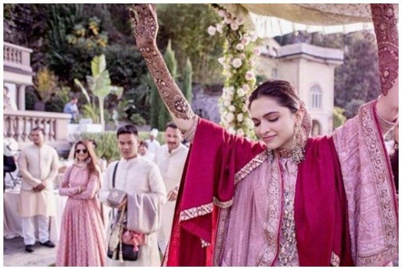 Deepika Padukone opted for shades of purple and light weight outfit as she danced her heart out at her wedding with Ranveer Singh