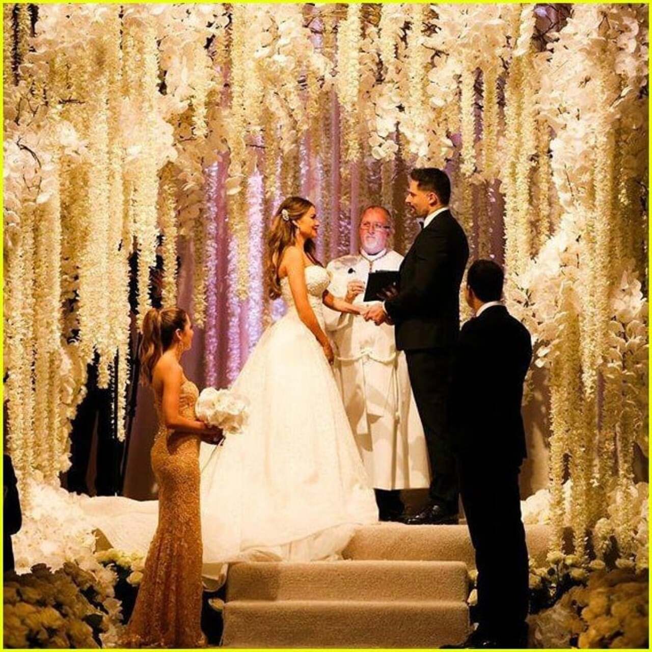 Sofia Vergara and Joe Manganiello wed in 2015 at The Breakers in Palm Beach, Florida. Sofia wore a custom couture number by red carpet mainstay Zuhair Murad - the master of glittery gowns. It was a strapless mermaid gown that came with a detachable over-skirt. 