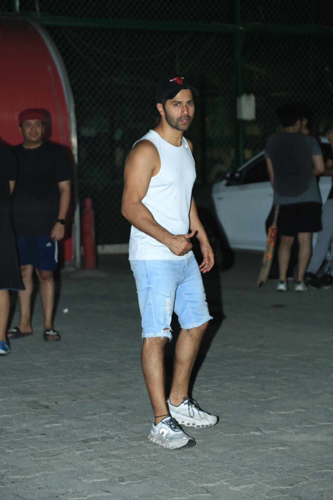 Varun Dhawan was seen in a casual avatar as he donned a vest and shorts to beat the heat. 