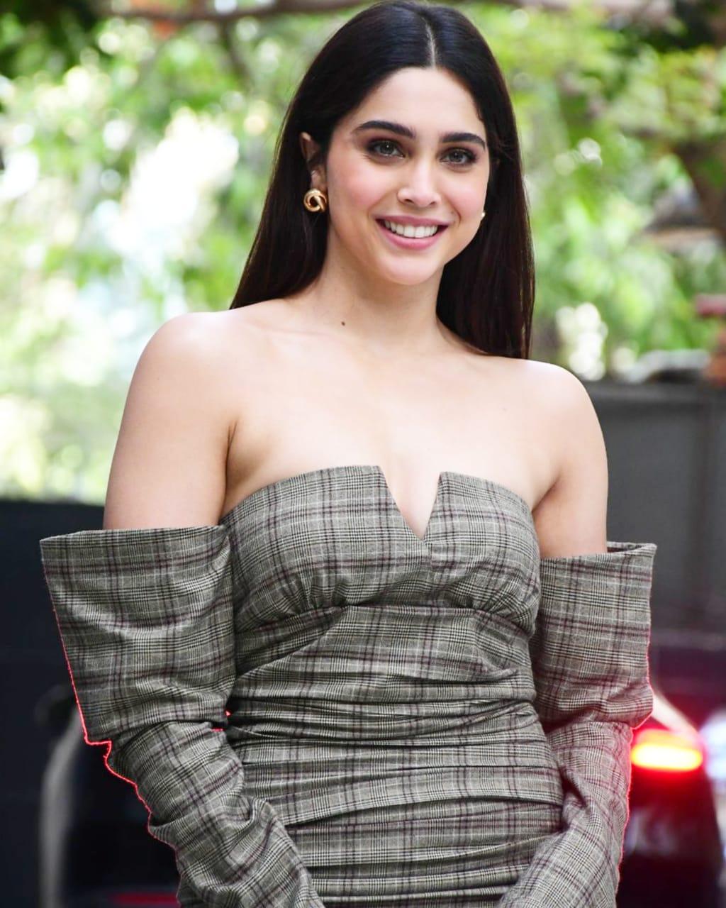 Sharvari Wagh was photographed at the Excel office with Mona Singh to promote her upcoming project