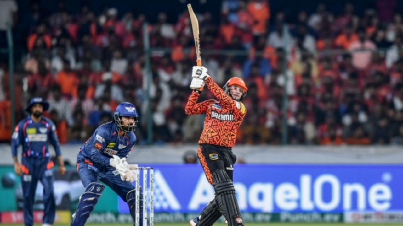 SRH’s Abhishek Sharma smashes one for a six against LSG recently. PIC/AFP